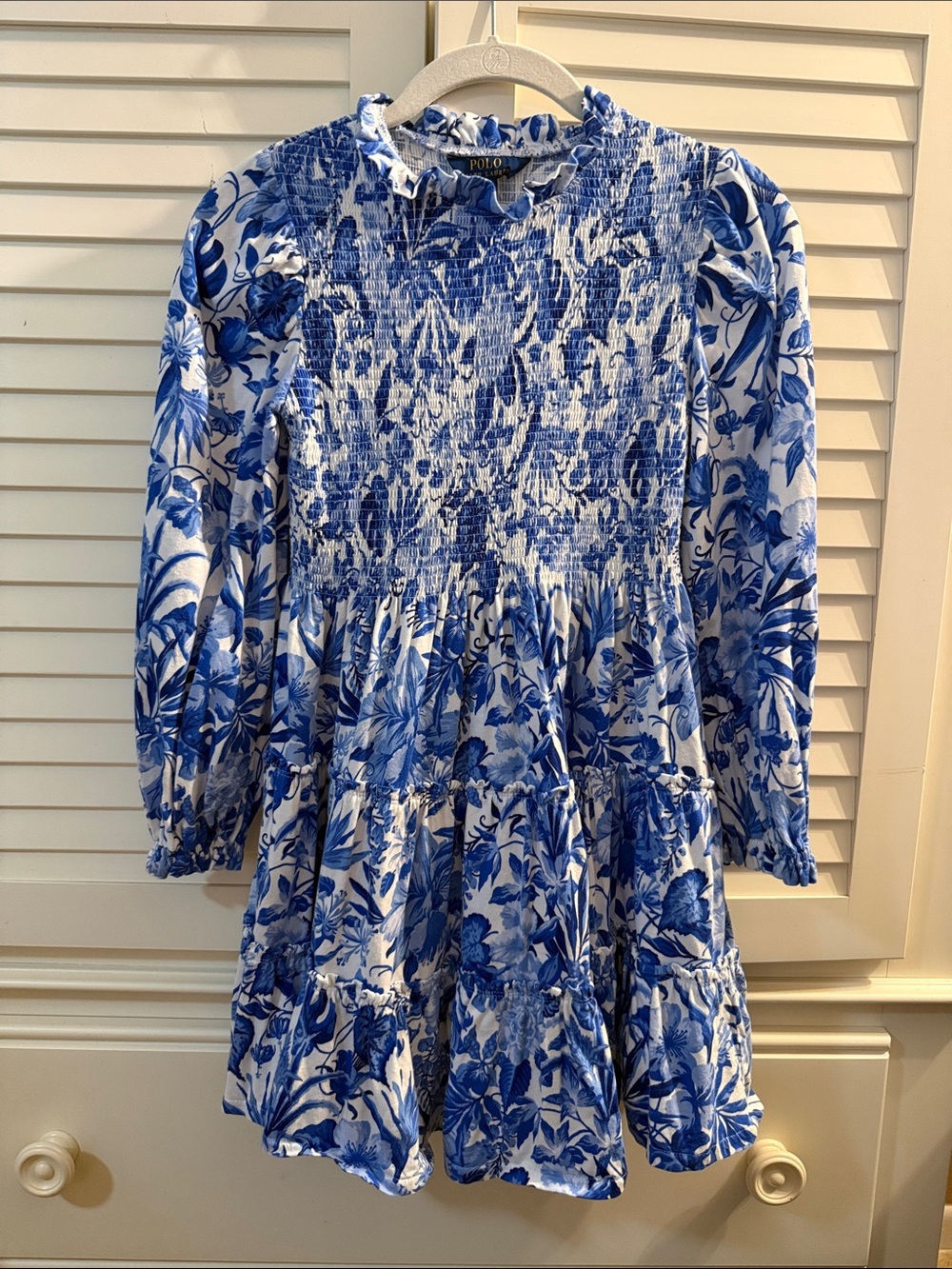 Polo by Ralph Lauren White and Blue Floral Smocked Tiered Dress